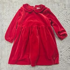 Carrement Beau Red Velvet Long Sleeve Dress Baby Doll Collar Holiday 24 Month